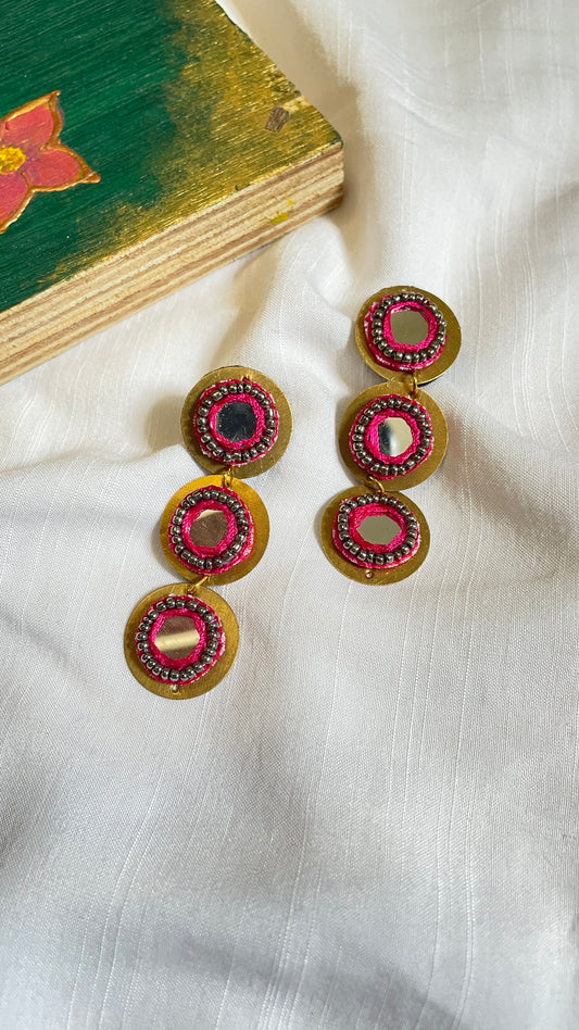 Pink layered brass earrings