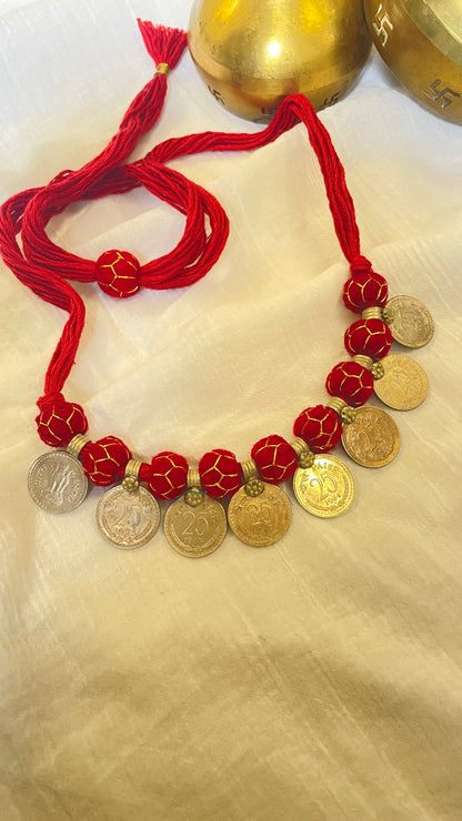 Dark Red 25paisa coin Vintage Necklace