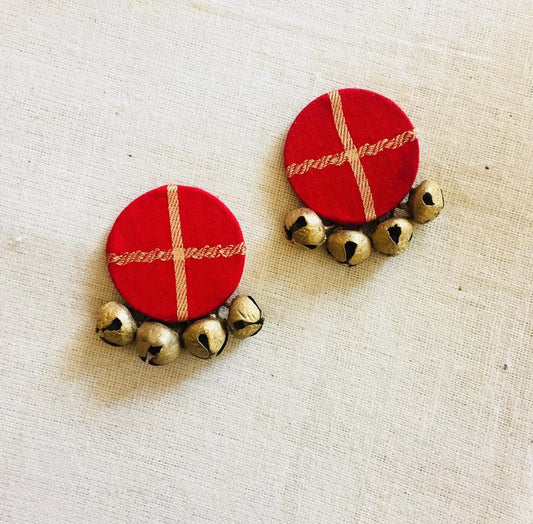 Red ghunghroo Fabric Earrings