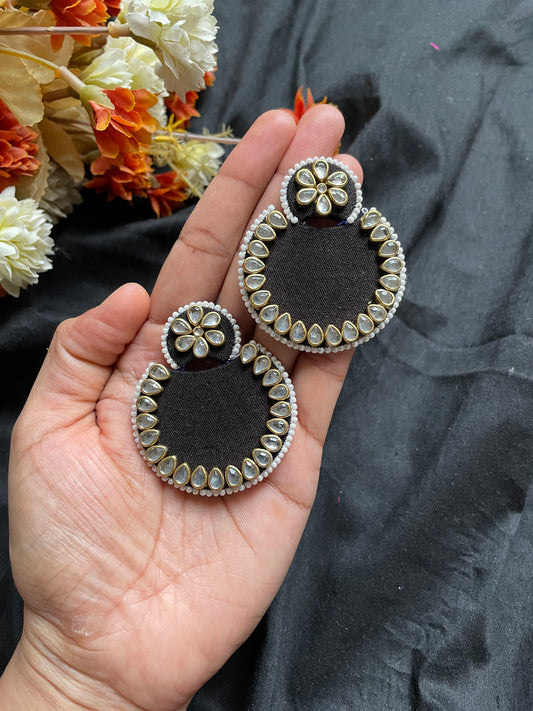 Black Kundan Fabric Earrings