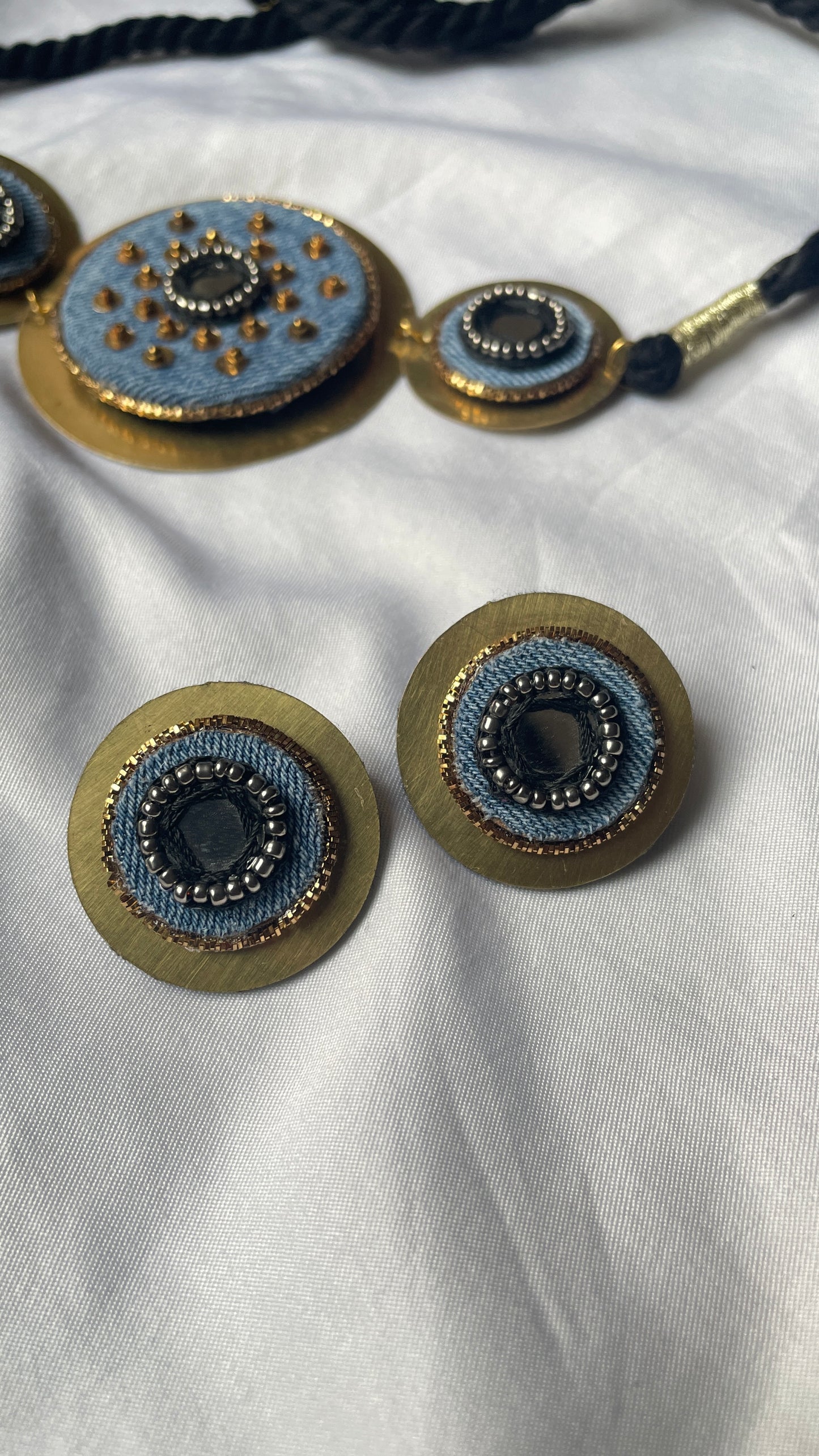 Denim Brass Necklace with earrings