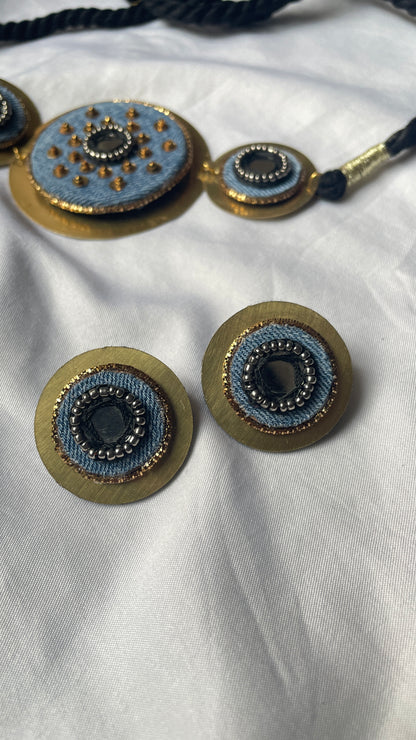 Denim Brass Necklace with earrings