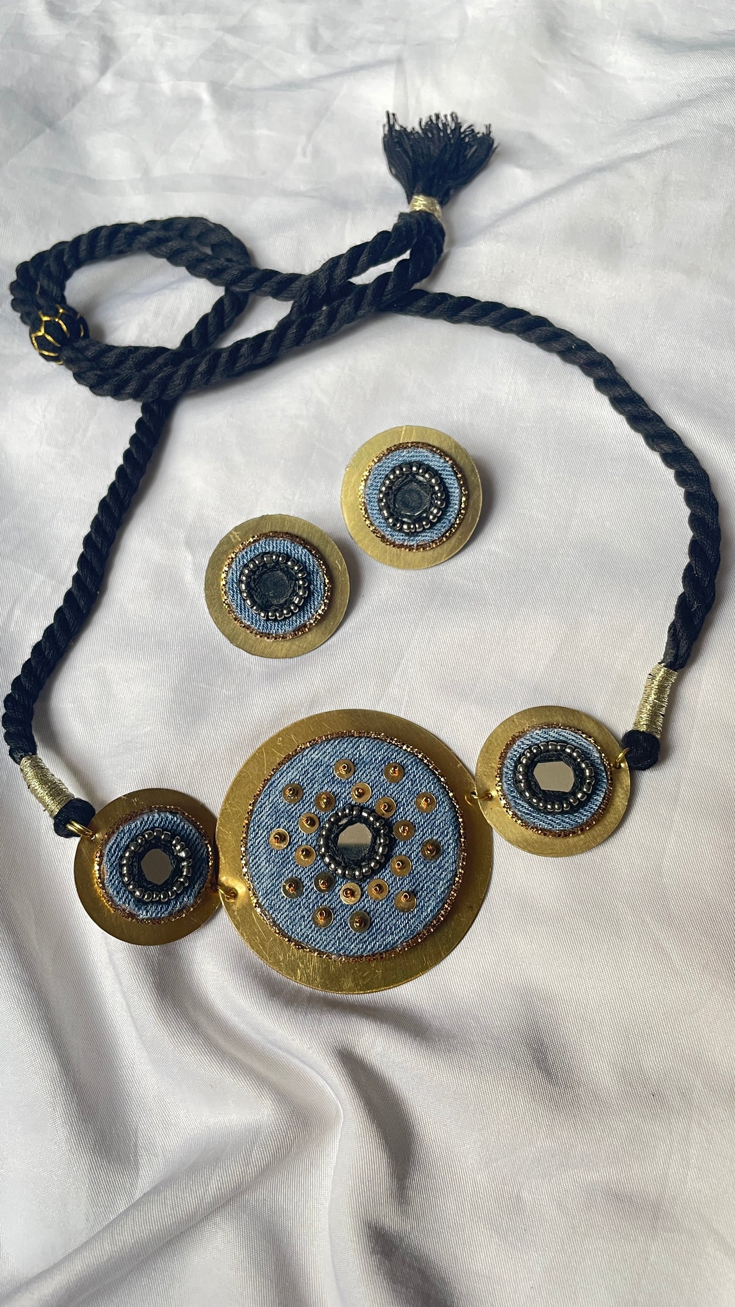 Denim Brass Necklace with earrings