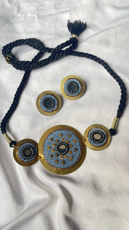 Denim Brass Necklace with earrings