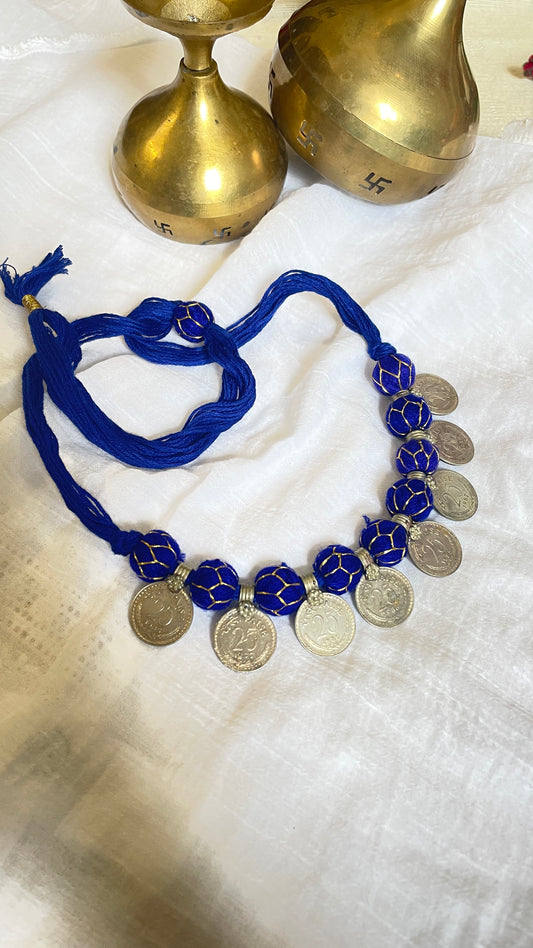 Blue 25paisa coin Vintage Necklace