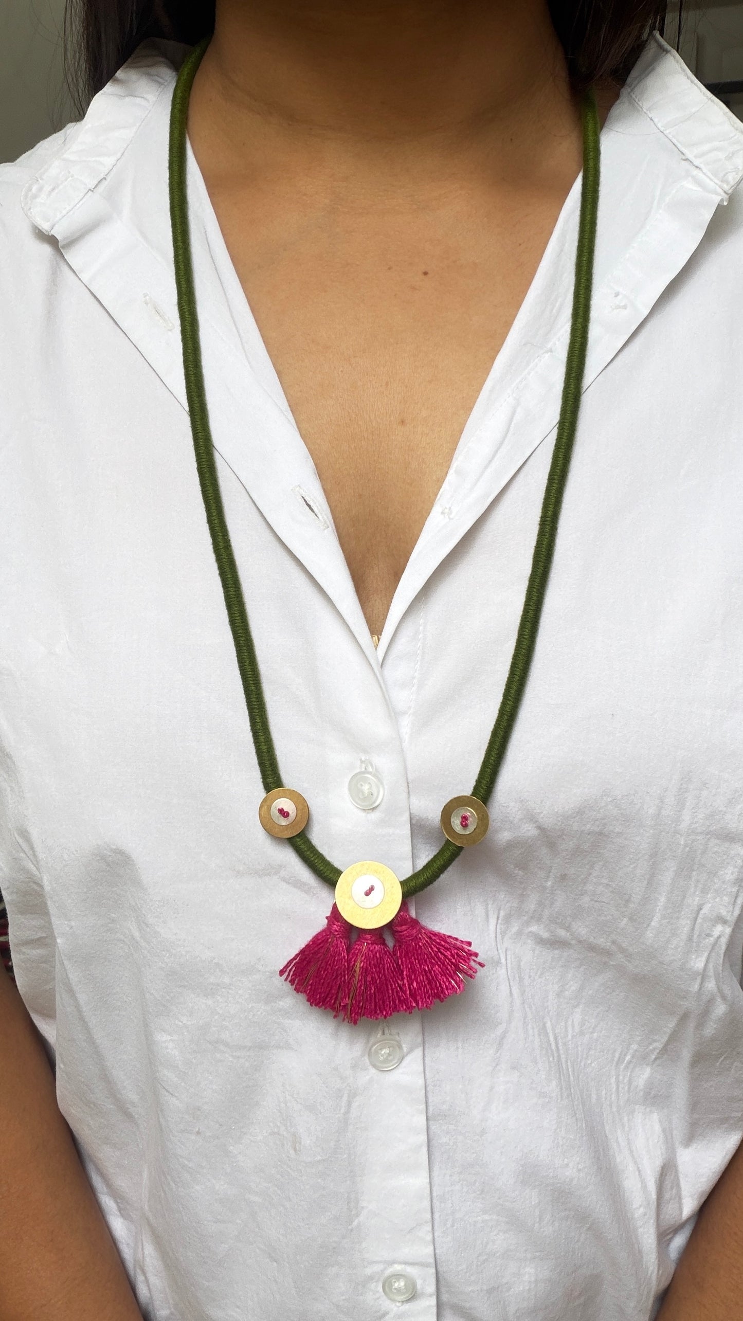 Long coin pink tassel necklace
