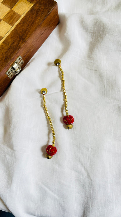 Red Lehariya  brass earrings