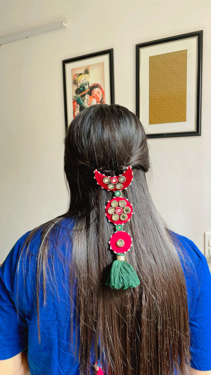 Red Chand Sitara hair accessory