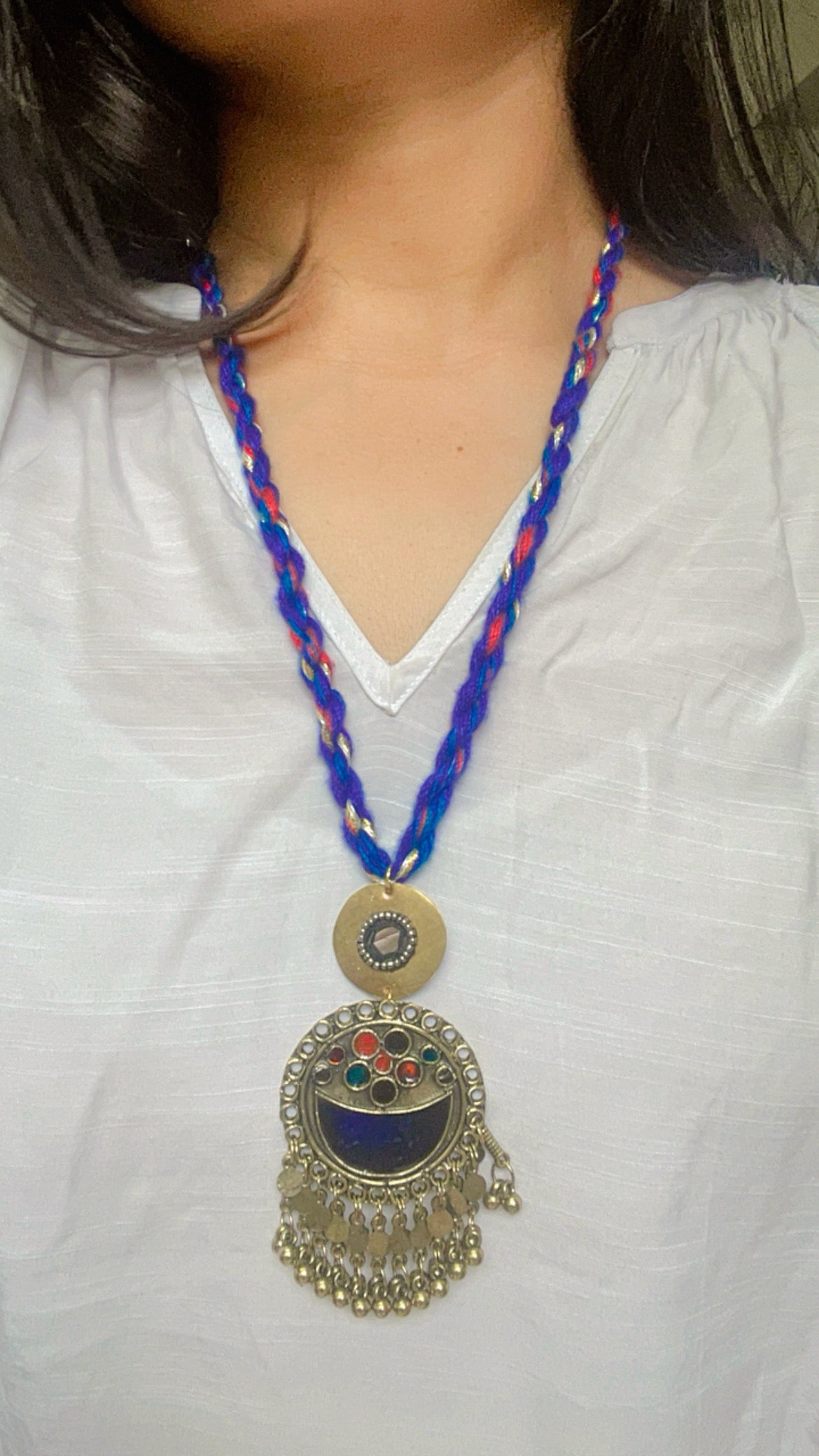 Blue Sunehriya Brass Necklace