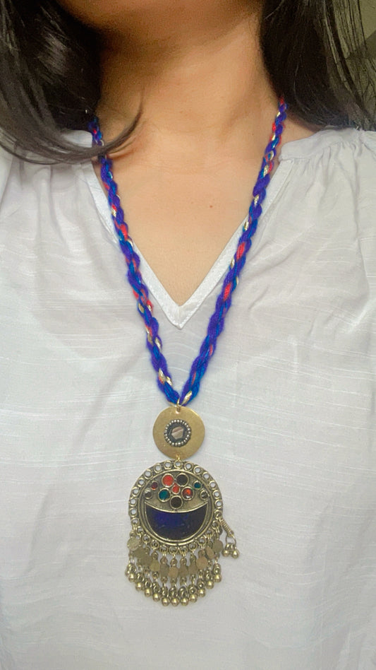 Blue Sunehriya Brass Necklace