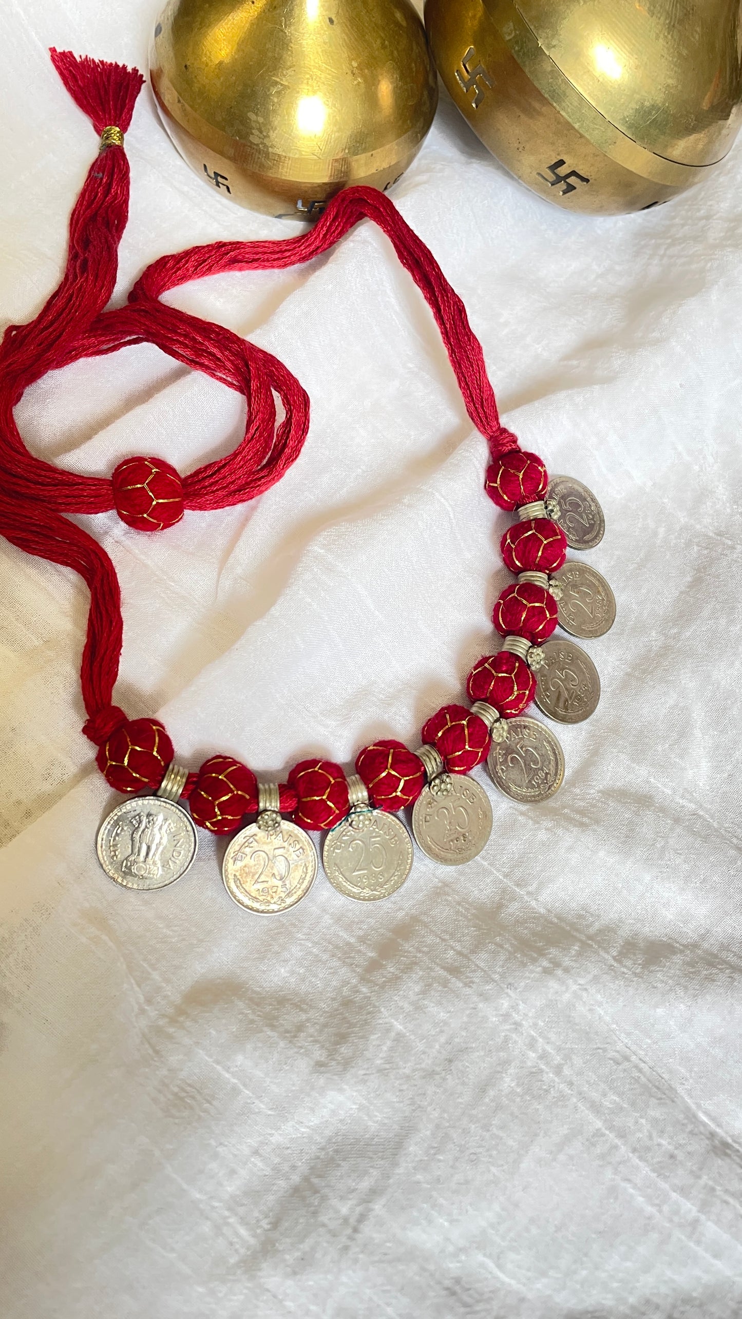 Dark Red 25paisa coin Vintage Necklace