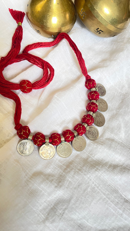 Dark Red 25paisa coin Vintage Necklace