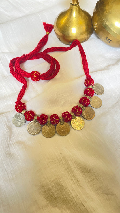 Dark Red 25paisa coin Vintage Necklace