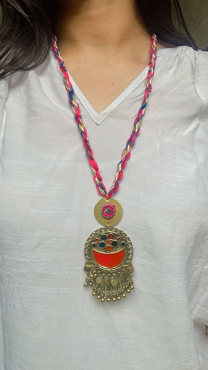 Peach Sunehriya Brass Necklace