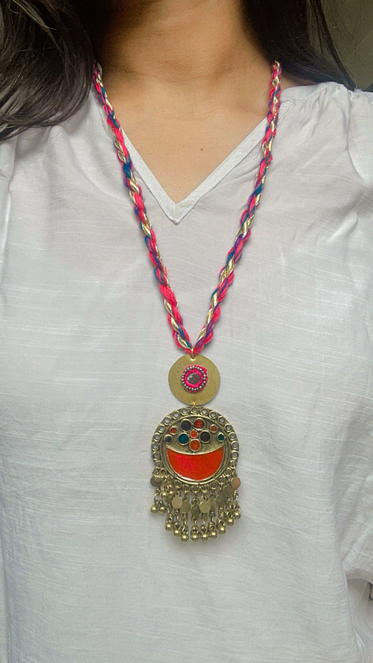 Peach Sunehriya Brass Necklace