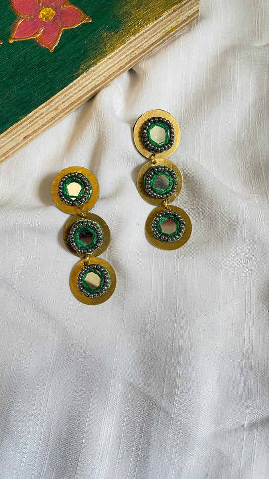 Green layered brass earrings