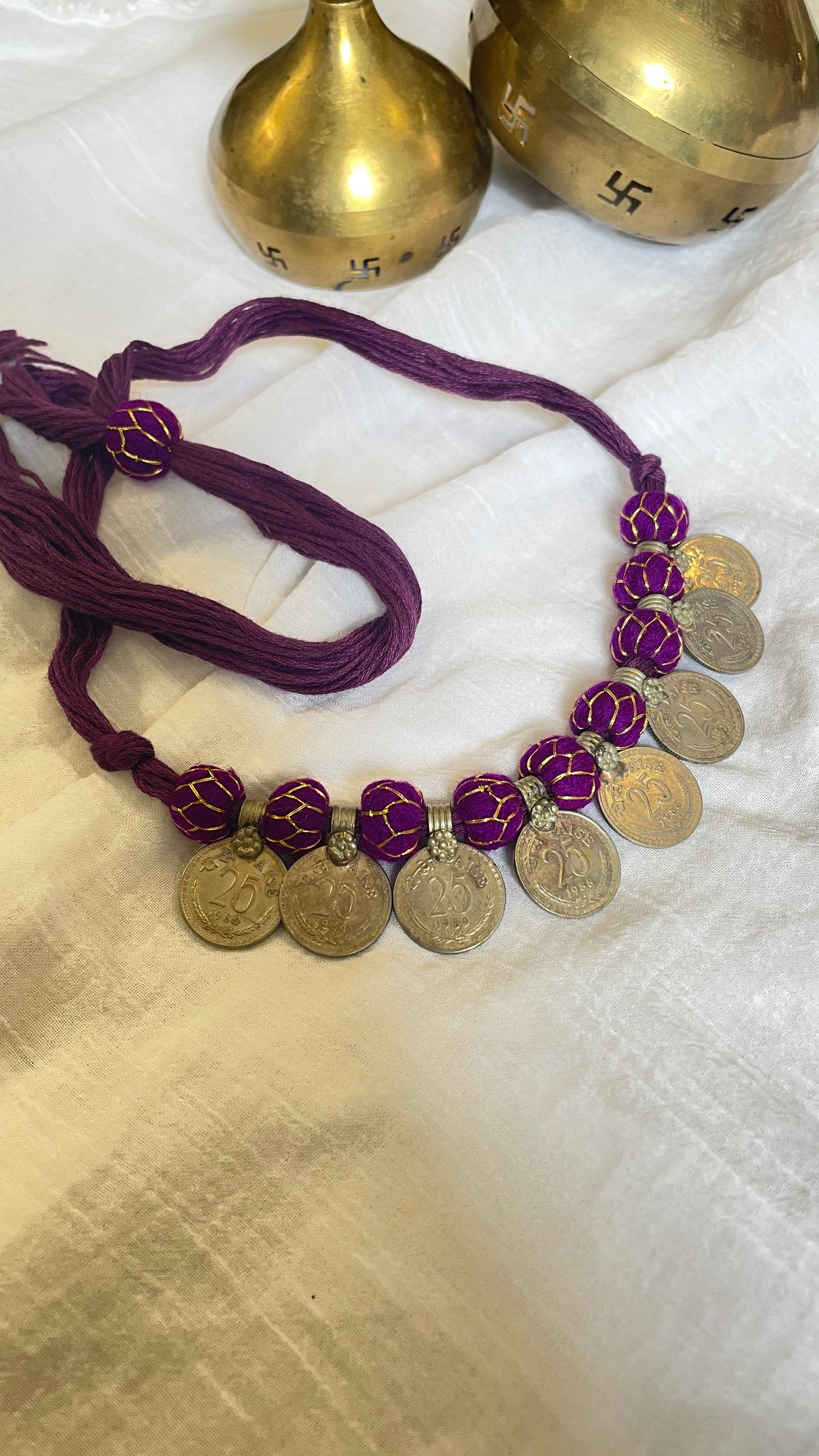 Purple 25paisa coin Vintage Necklace