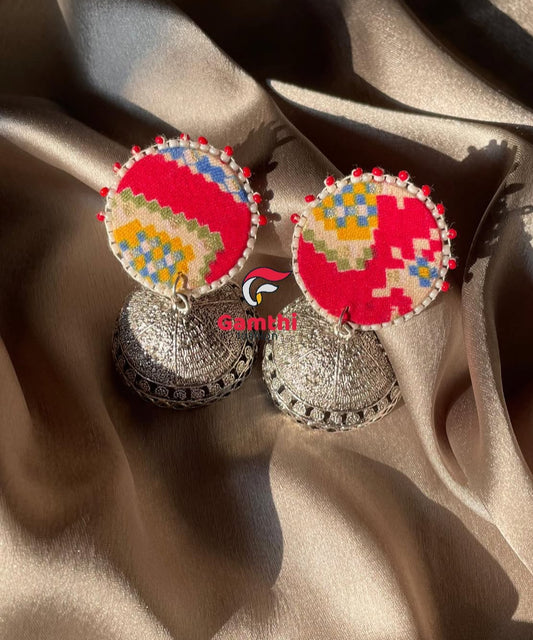 Red Patola Jhumka Earrings