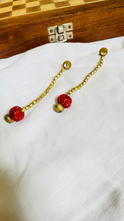 Red Lehariya  brass earrings