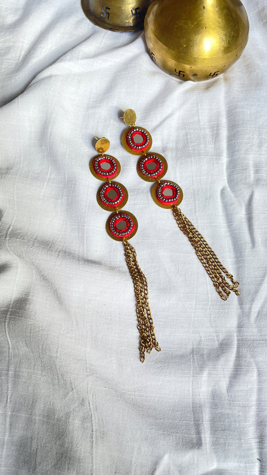 Red laheriya brass earrings