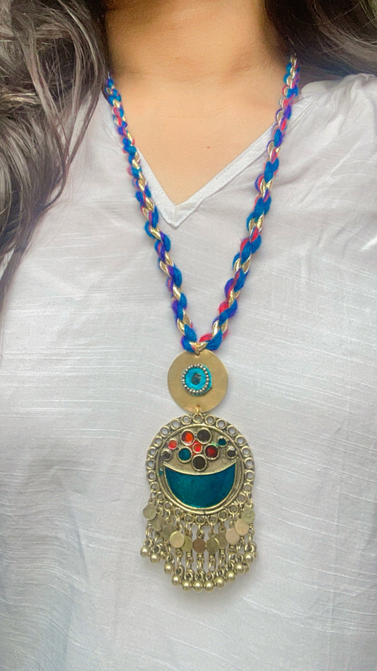Turquoise Sunehriya Brass Necklace