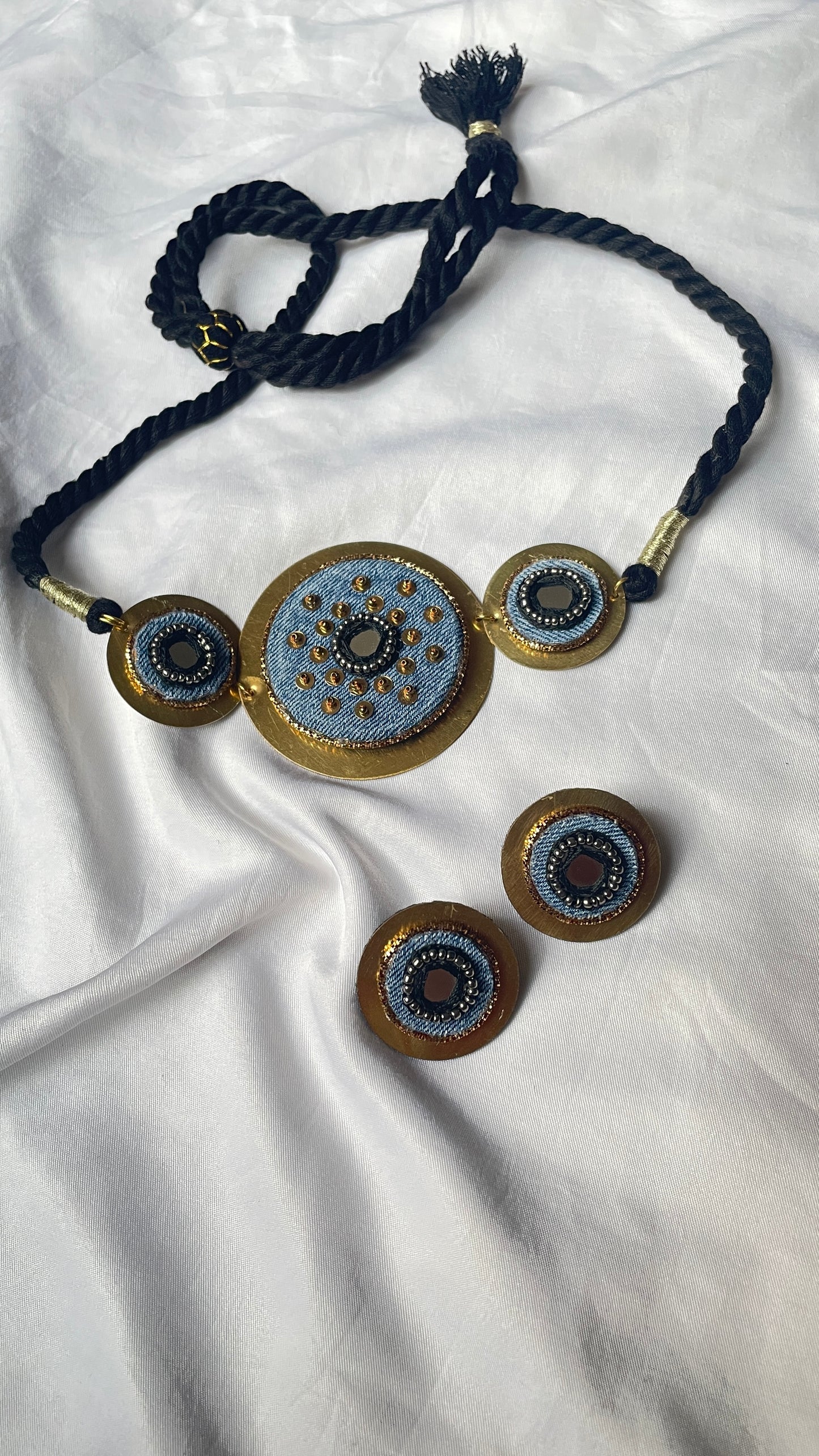 Denim Brass Necklace with earrings