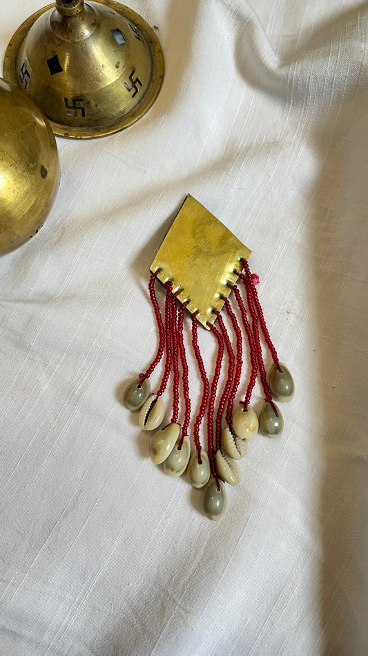 Red Diamond Shell Tassel Brass Hair Clip