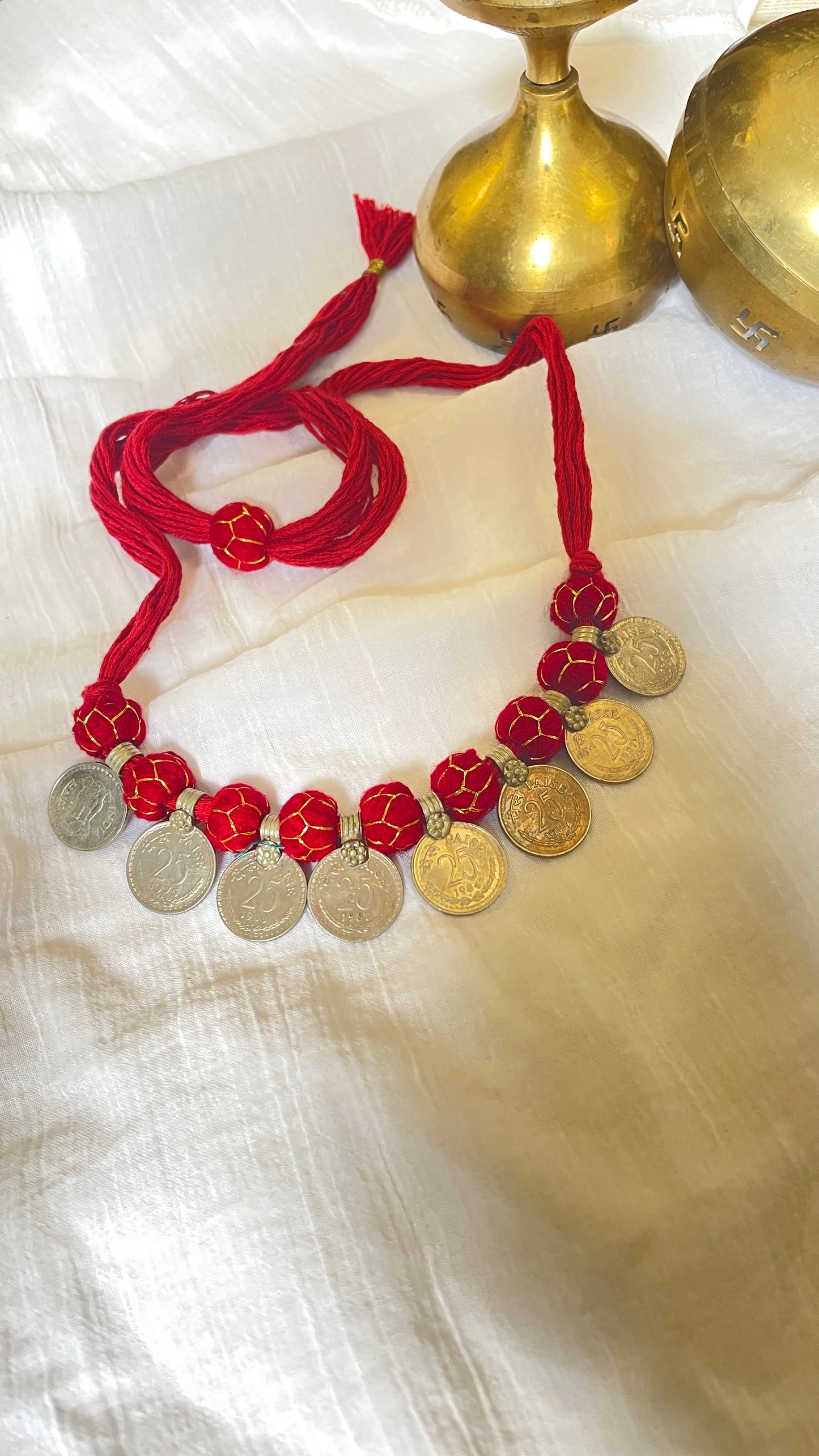 Dark Red 25paisa coin Vintage Necklace