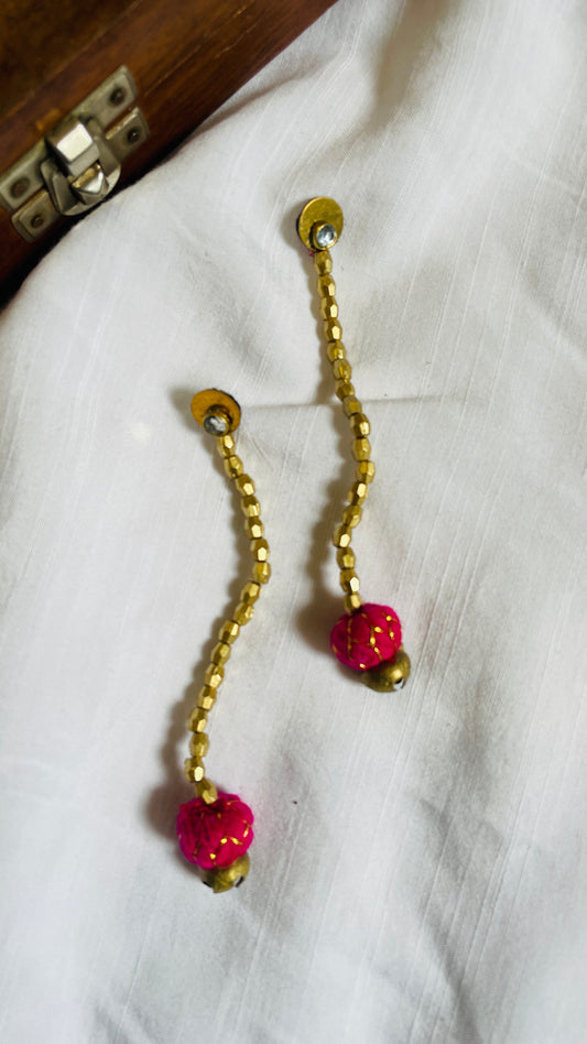 Pink Lehariya  brass earrings