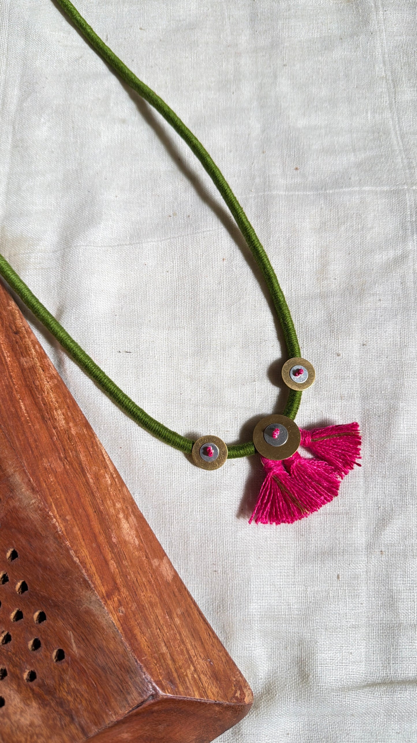 Long coin pink tassel necklace