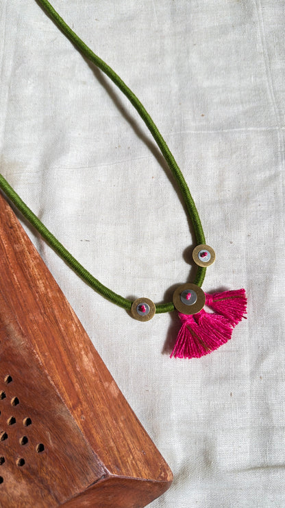 Long coin pink tassel necklace