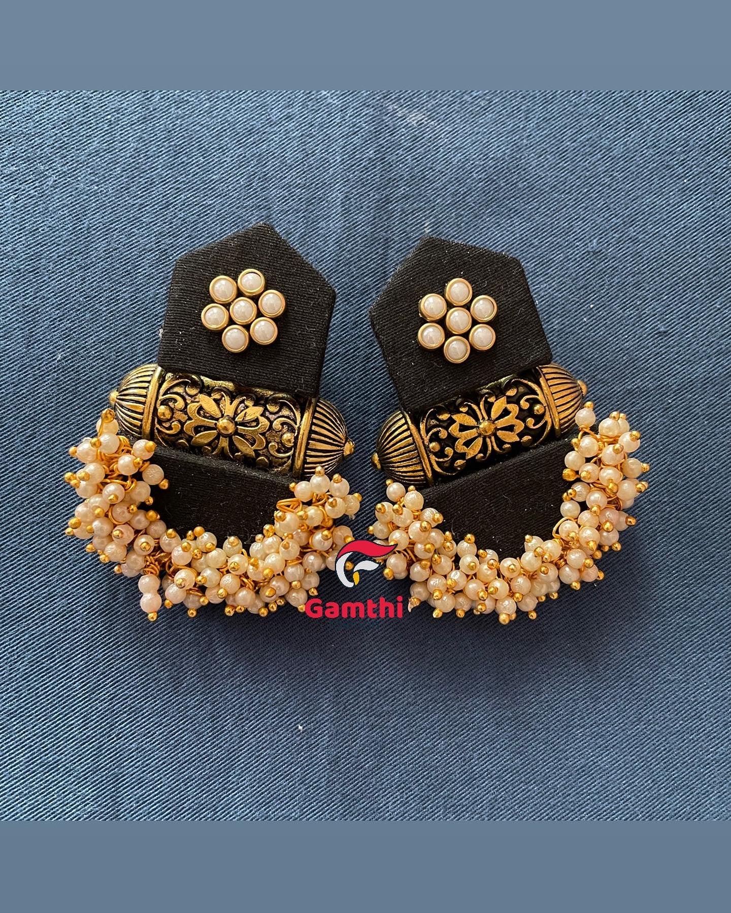 Black Roop Fabric Earrings By Gamthi Fashion