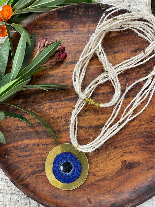 Blue Boho Sunray Handmade Brass Necklace By Gamthi Fashion