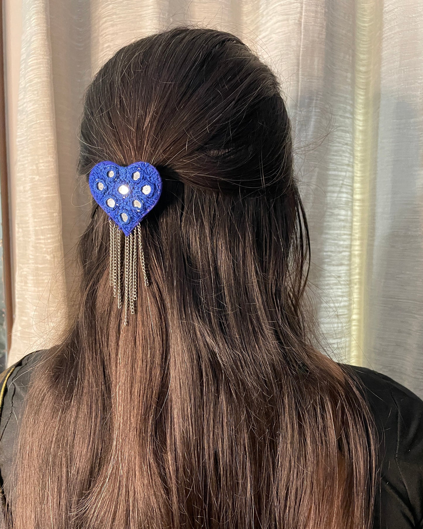 Blue Shisha Work Heart Clip (GFP20) By Gamthi Fashion