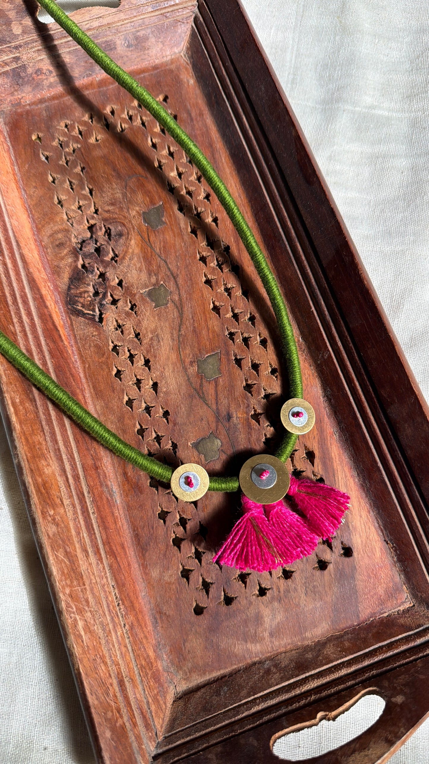 Long coin pink tassel necklace