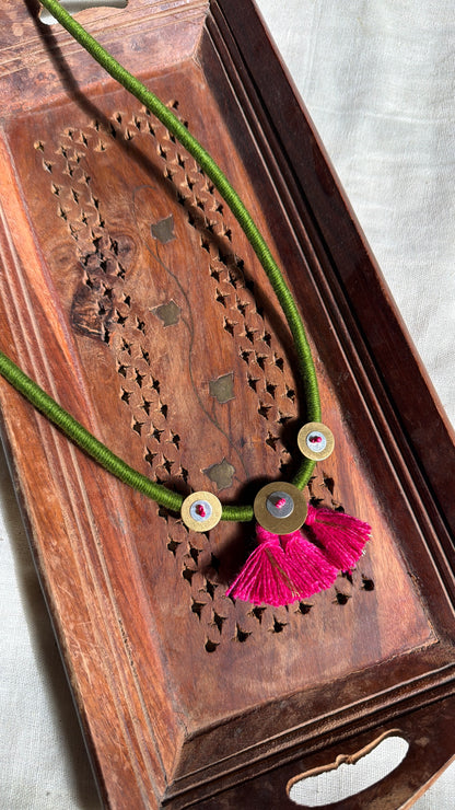 Long coin pink tassel necklace