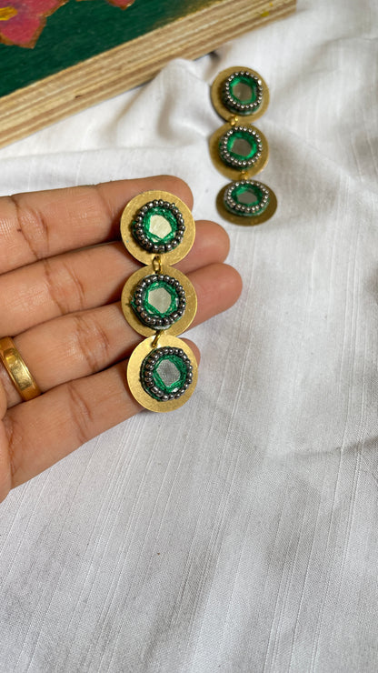 Green layered brass earrings