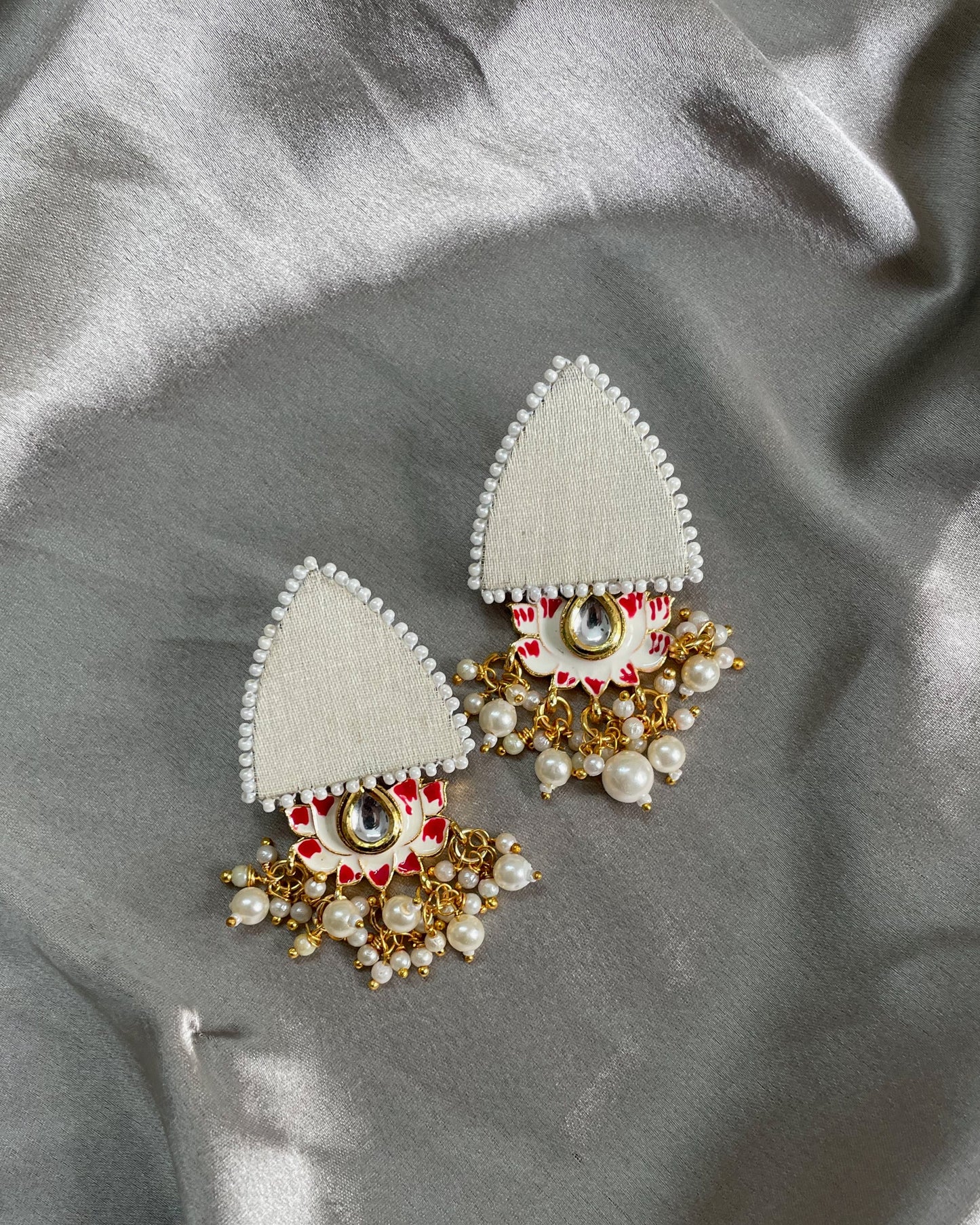Cream Lotus Earrings By Gamthi Fashion