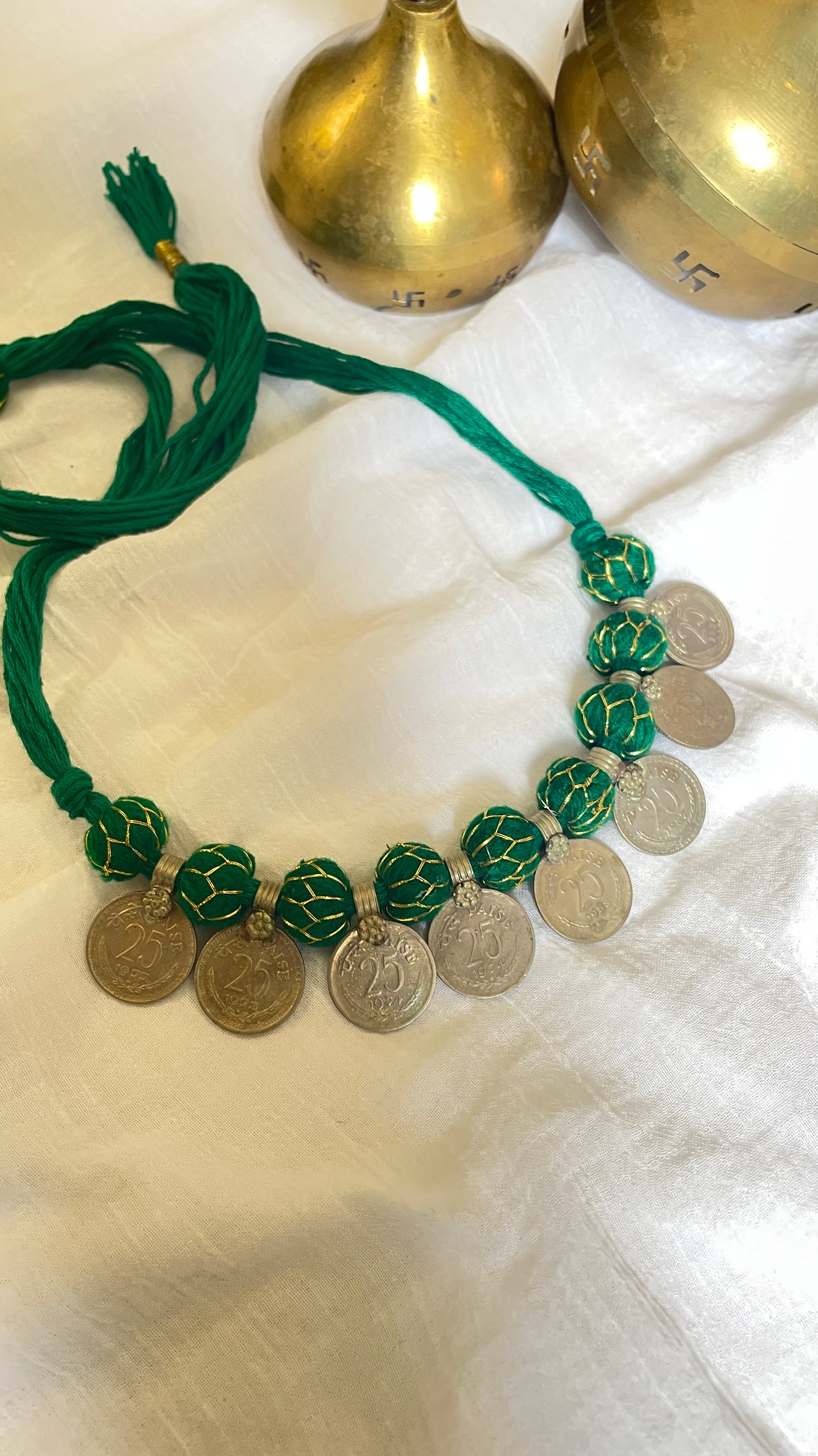 Dark Green 25paisa coin Vintage Necklace