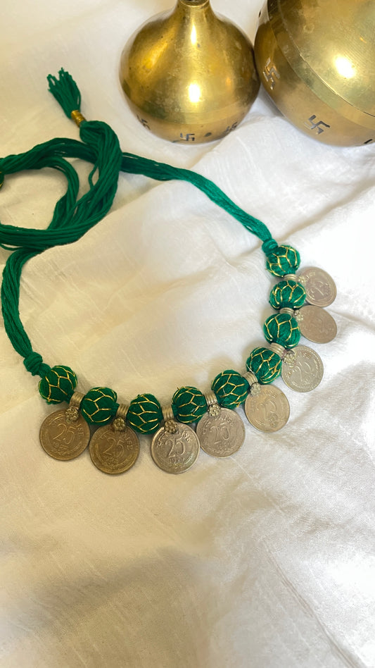 Dark Green 25paisa coin Vintage Necklace