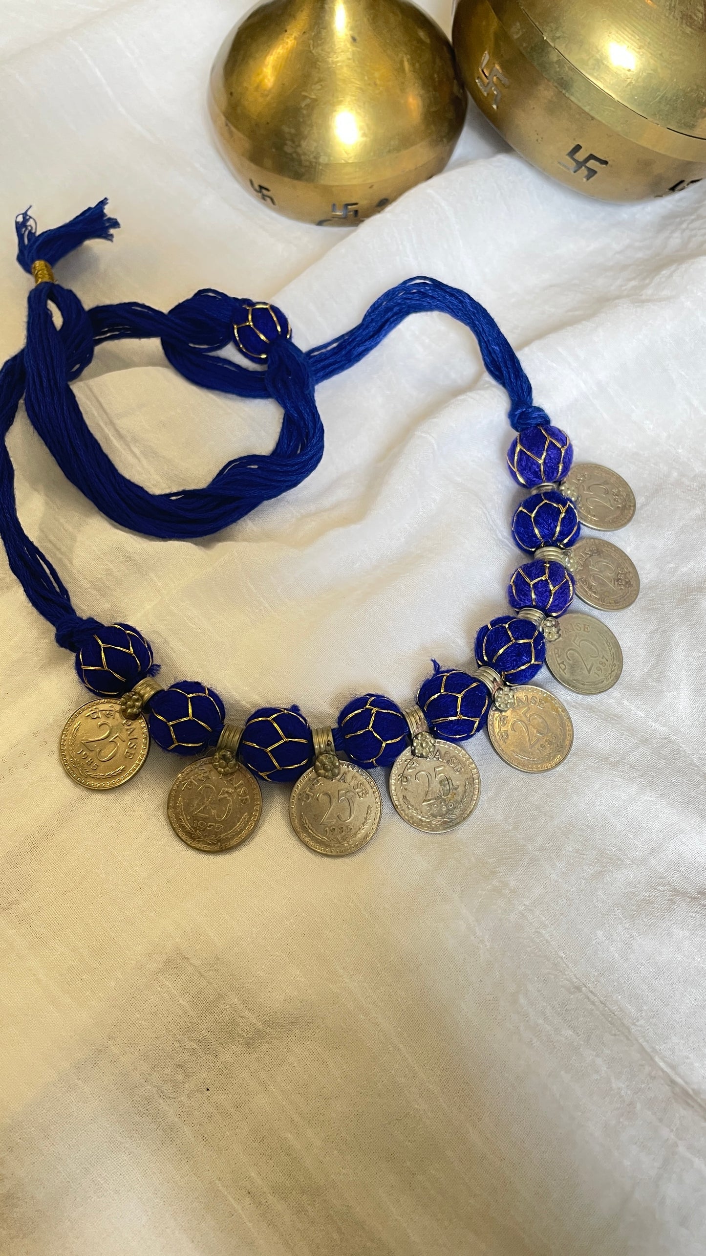 Blue 25paisa coin Vintage Necklace