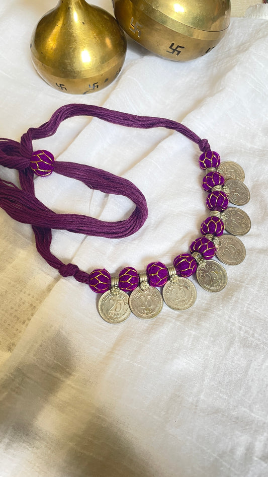 Purple 25paisa coin Vintage Necklace
