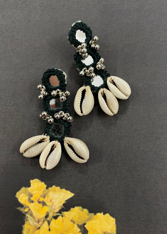 Dark Green Mirror Work Earrings By Gamthi Fashion