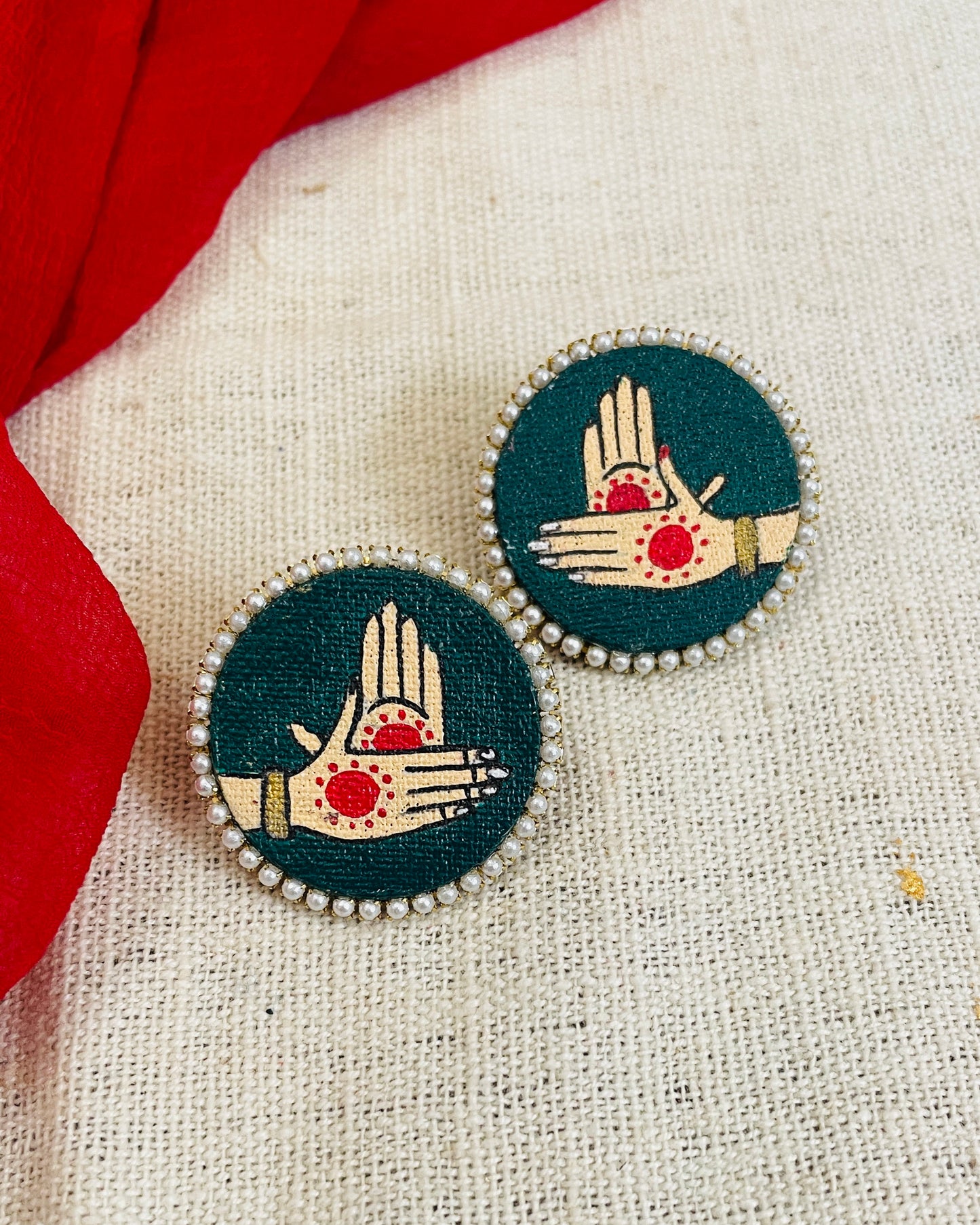 Dark Green Mudra Hand Painted Earring By Gamthi Fashion