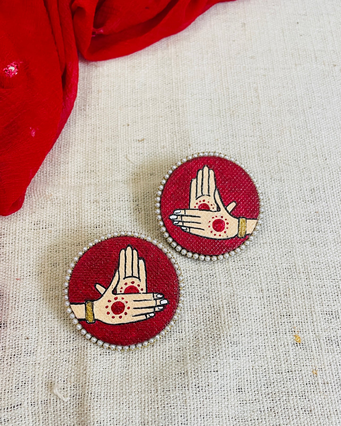 Dark Red Mudra Hand Painted Earring By Gamthi Fashion