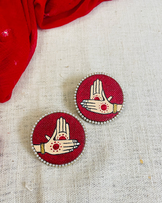 Dark Red Mudra Hand Painted Earring By Gamthi Fashion