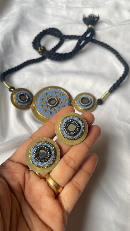 Denim Brass Necklace with earrings