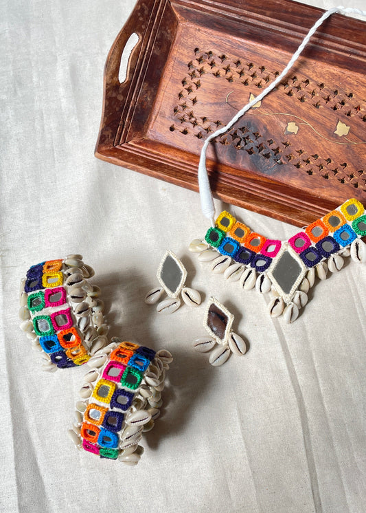 Festive Rainbow Mirror Work Necklace By Gamthi Fashion