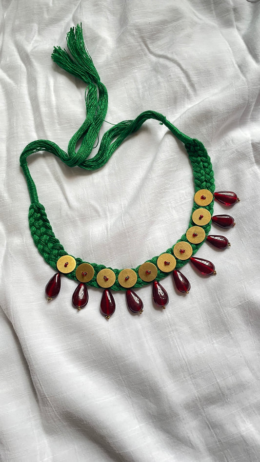 vintage Glass Beads Green Necklace