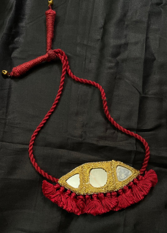 Golden Crescent Mirror Work Necklace By Gamthi Fashion
